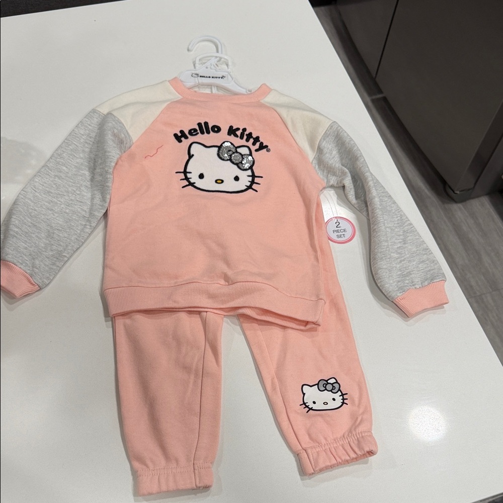 Hello Kitty Pink and Gray Raglan Sweatshirt & Jogger Set